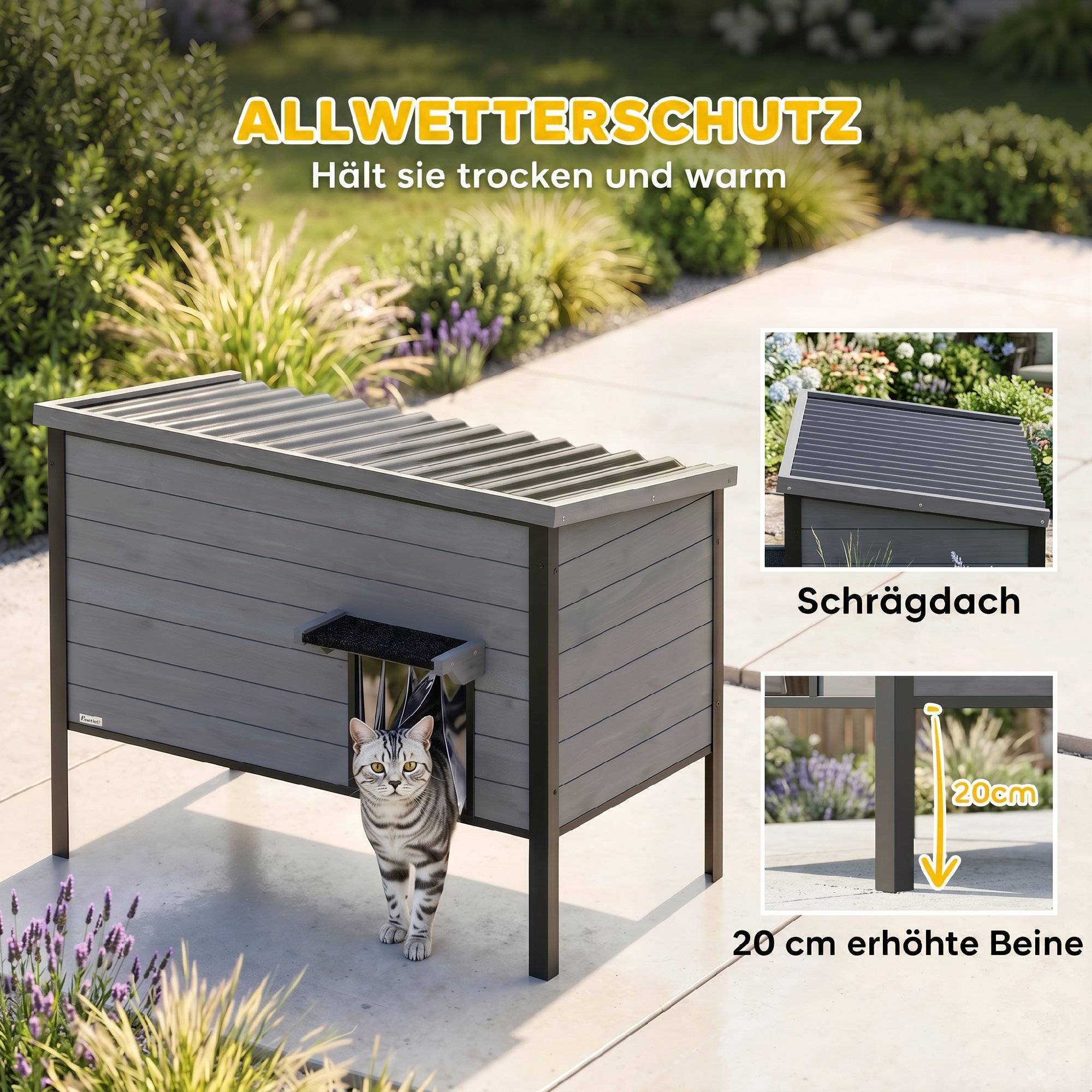 Maison pour chat bois de sapin gris clair 85 x 55 x 70 cm - PANGIVO - Image 6