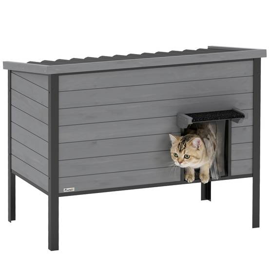 Maison pour chat bois de sapin gris clair 85 x 55 x 70 cm - PANGIVO - Image 1