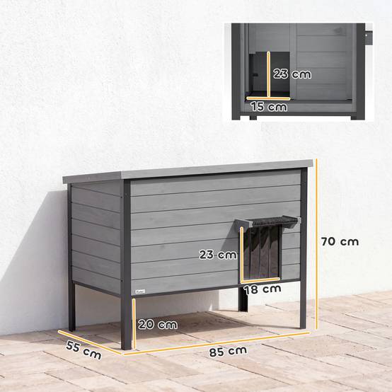 Maison pour chat bois de sapin gris clair 85 x 55 x 70 cm - PANGIVO - Image 5