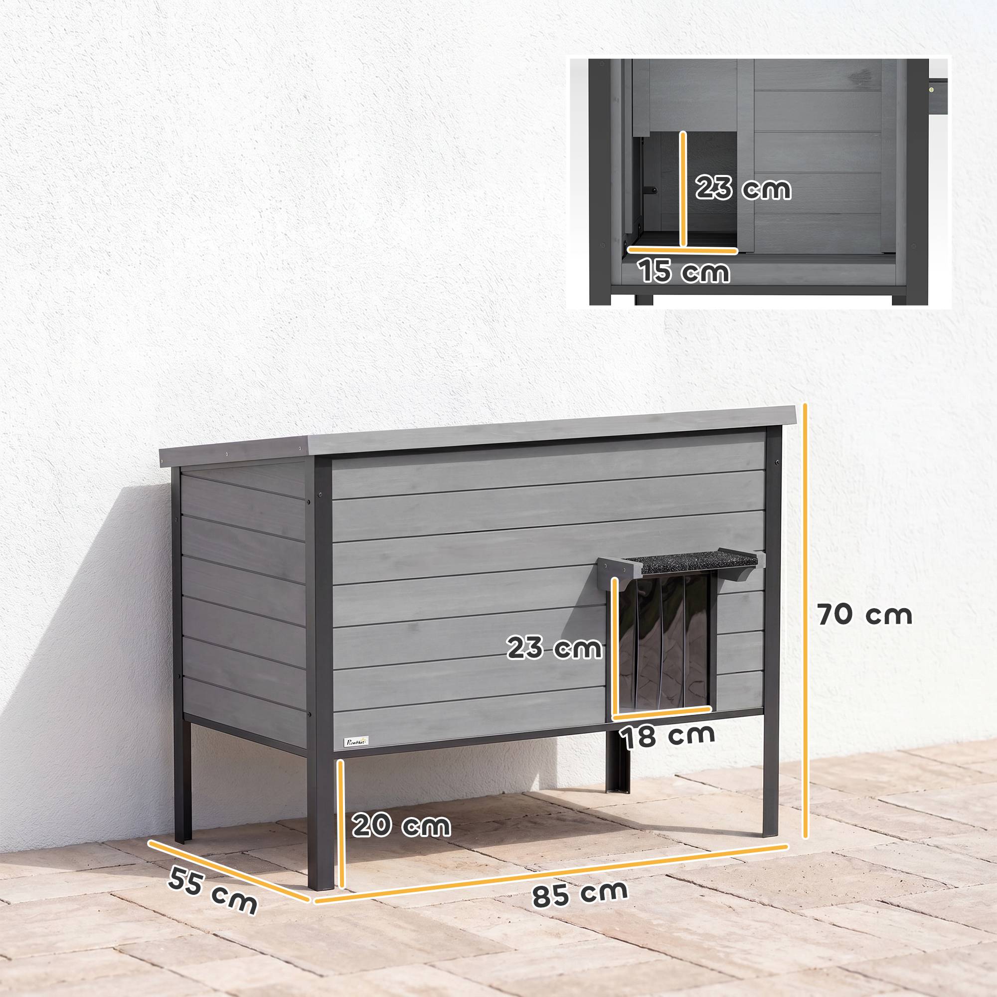 Maison pour chat bois de sapin gris clair 85 x 55 x 70 cm - PANGIVO - Image 5