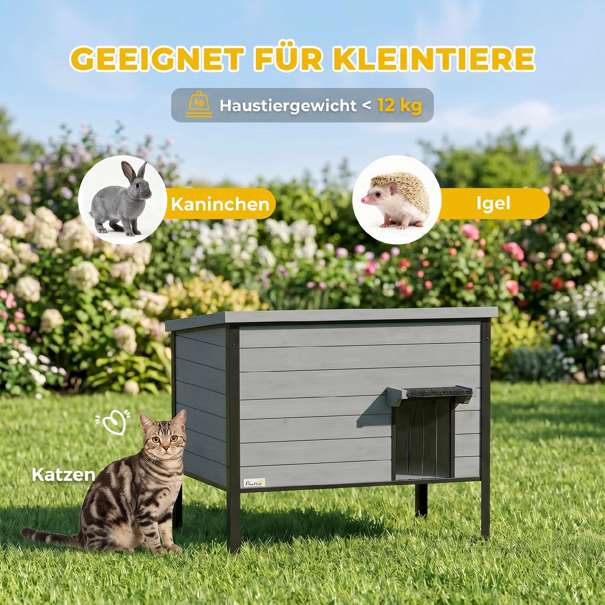 Maison pour chat bois de sapin gris clair 85 x 55 x 70 cm - PANGIVO - Image 9