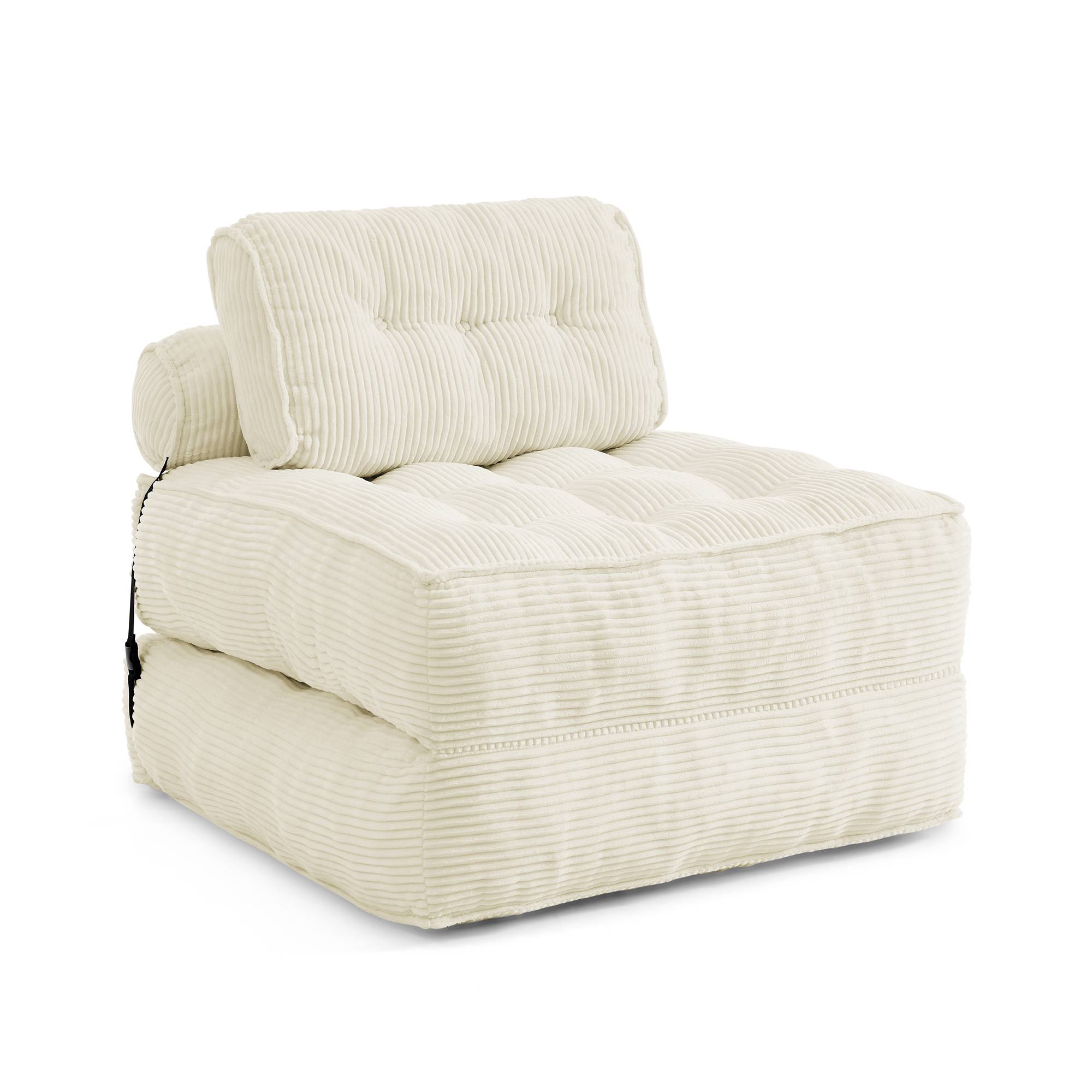 Fauteuil de Sol Pliable 2-en-1 en Cord, Dossier Réglable, Canapé Convertible et Lit d’Appoint pour Salon et Chambre, Beige - Image 1