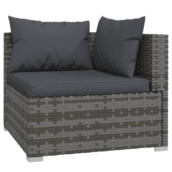 Salon de jardin meuble d'extérieur ensemble de mobilier 6 pièces avec coussins résine tressée gris - Image 2