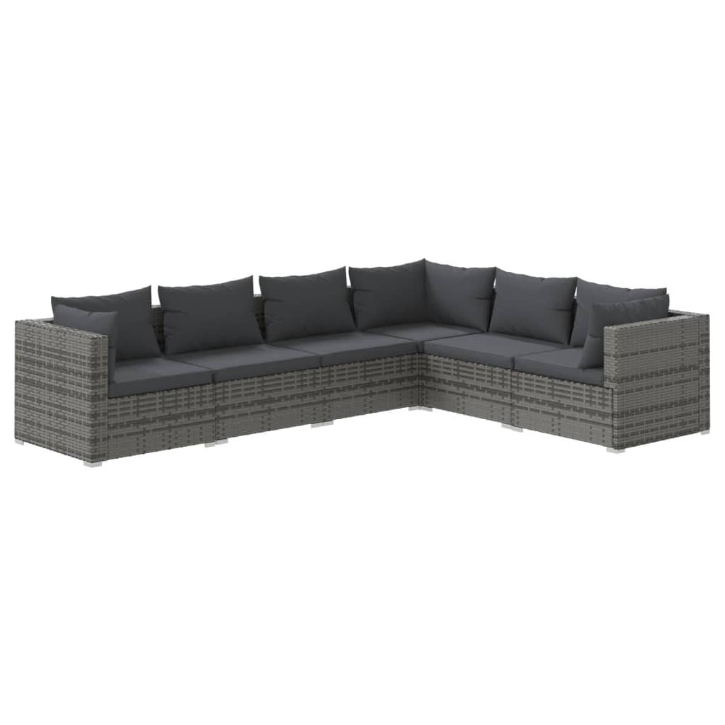 Salon de jardin meuble d'extérieur ensemble de mobilier 6 pièces avec coussins résine tressée gris - Image 1