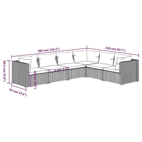Salon de jardin meuble d'extérieur ensemble de mobilier 6 pièces avec coussins résine tressée gris - Image 4