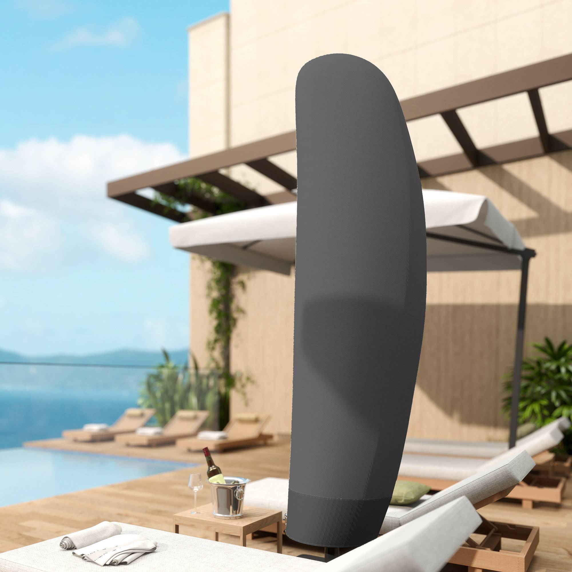 Housse Parasol Déporté 2,7m à 3,4m - Tissu Oxford 420D Imperméable Avec Fermeture Éclair - Protection Noire Robuste