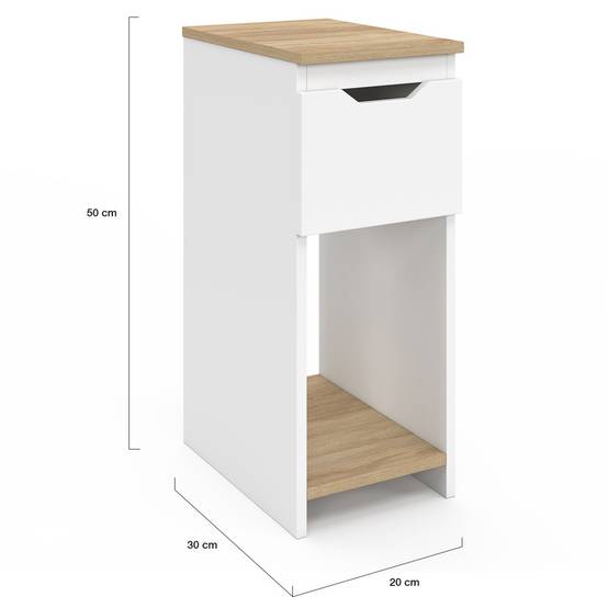 Lot de 2 tables de chevet étroites ANOUK 1 tiroir avec niche blanc et bois - Image 4