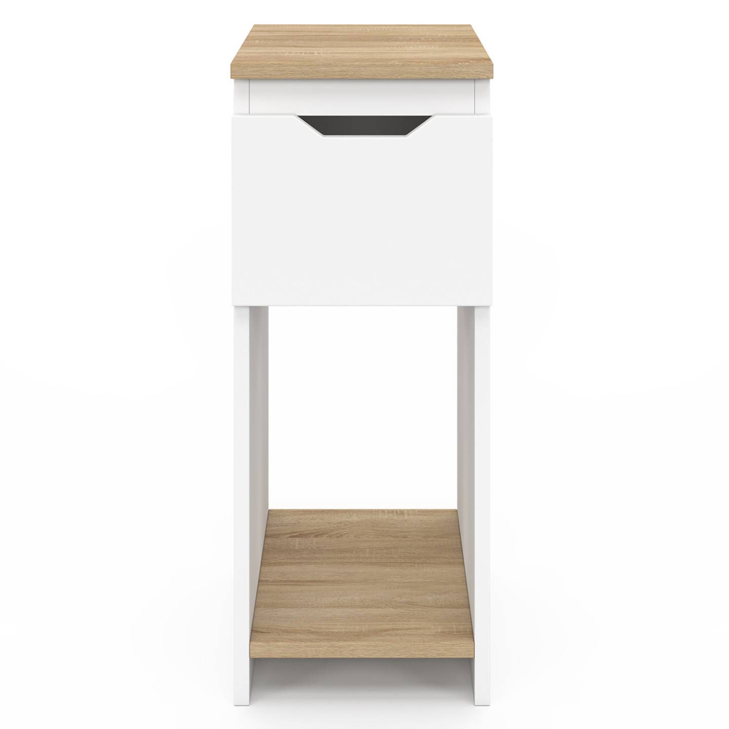 Lot de 2 tables de chevet étroites ANOUK 1 tiroir avec niche blanc et bois - Image 3