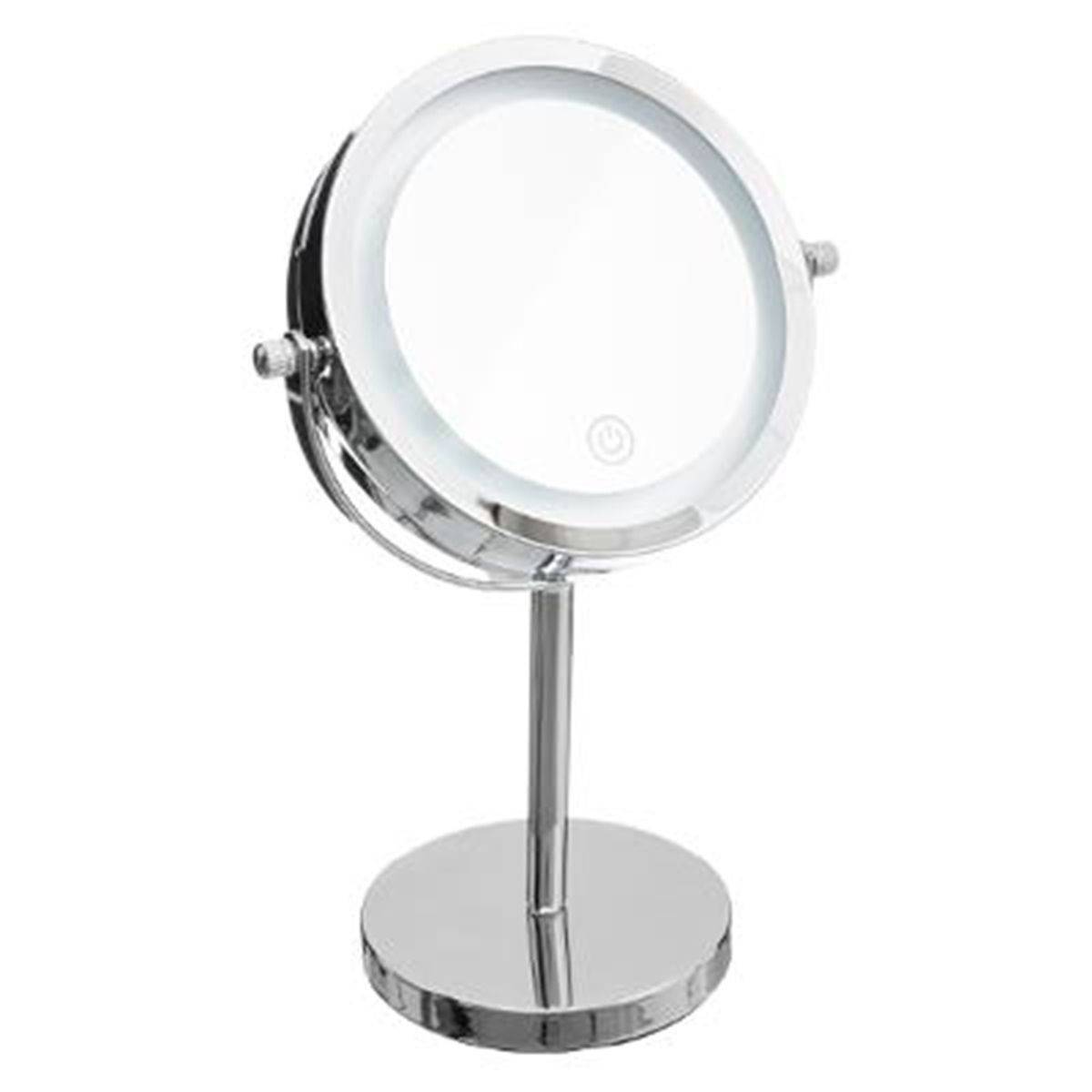 Miroir Pivotant Rond sur Pied "Led" 29cm Argent - Image 1
