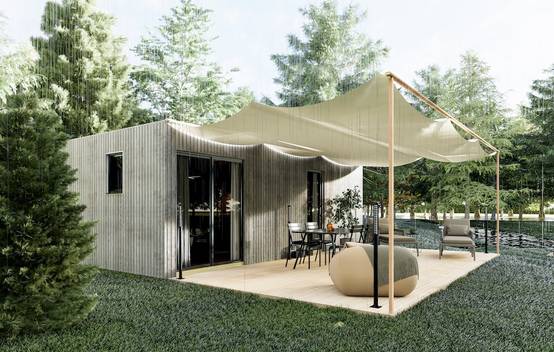 Sans Marque - STUDIO DE JARDIN / 35,8 m2 - 7,75 x 4,62m / Plancher isolé / Bardage Gris / Intérieur OSB / Livraison Gratuite / Studio Français - Image 6