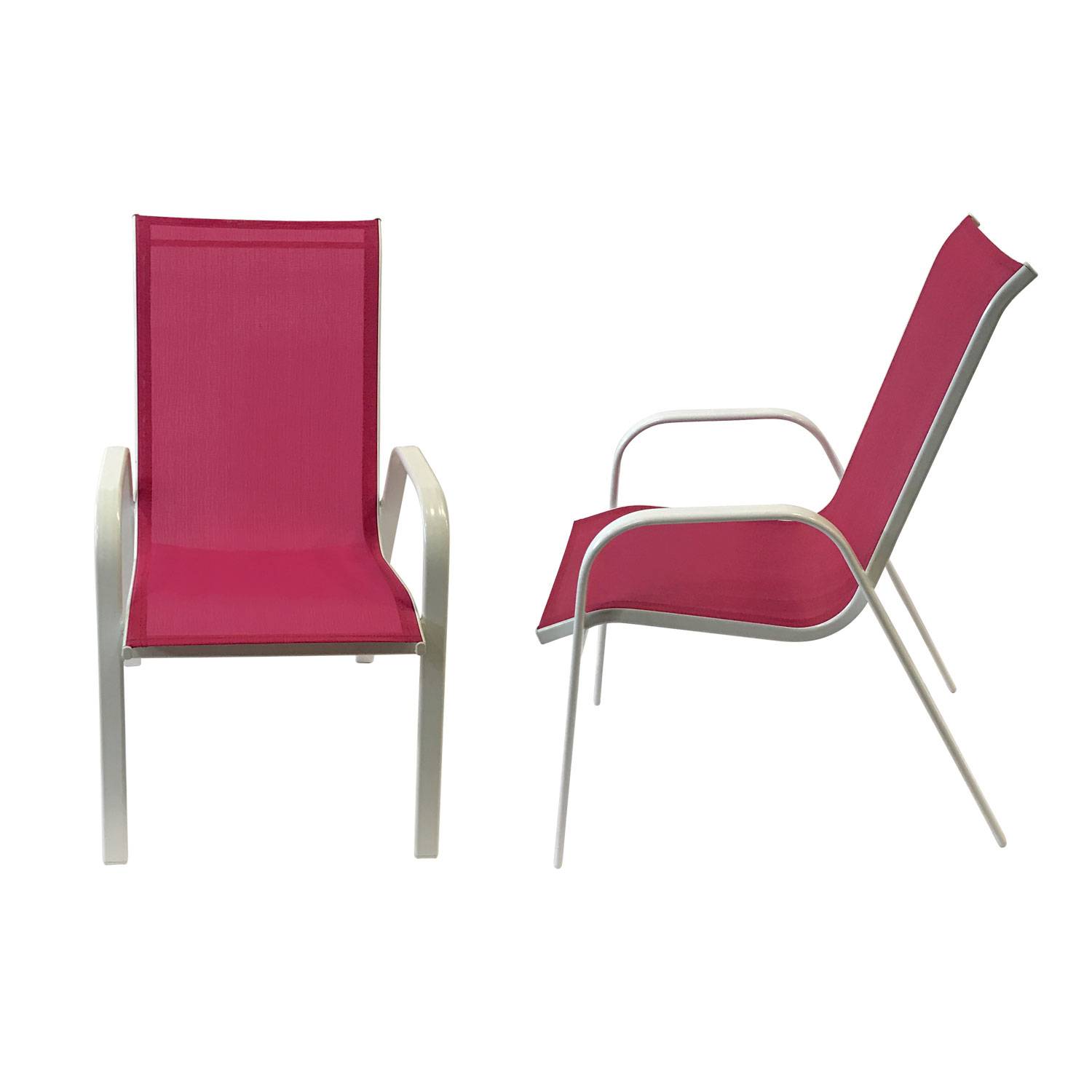 Happy Garden - Lot de 6 chaises MARBELLA en textilène rose - aluminium blanc - HAPPY GARDEN - Imagen 3