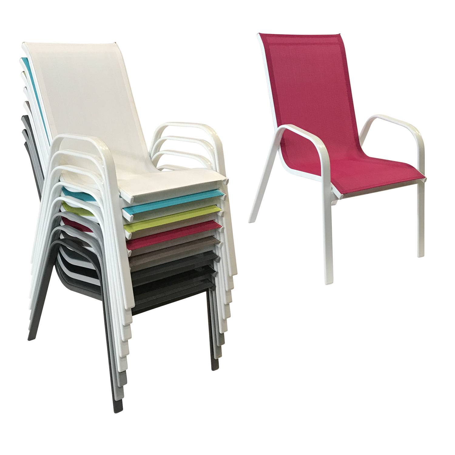 Happy Garden - Lot de 6 chaises MARBELLA en textilène rose - aluminium blanc - HAPPY GARDEN - Imagen 2