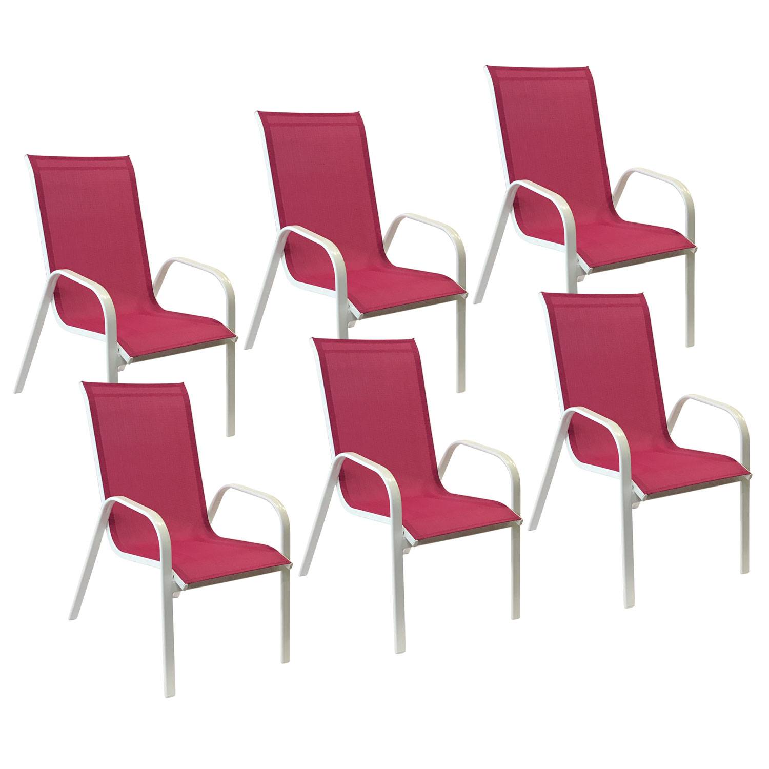 Happy Garden - Lot de 6 chaises MARBELLA en textilène rose - aluminium blanc - HAPPY GARDEN - Imagen 1