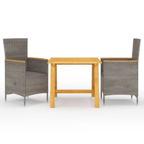 Salon de Jardin 2 Personnes Inclinable Bois et Résine Tressée Gris – ComfortXL Outdoor Living - Image 1