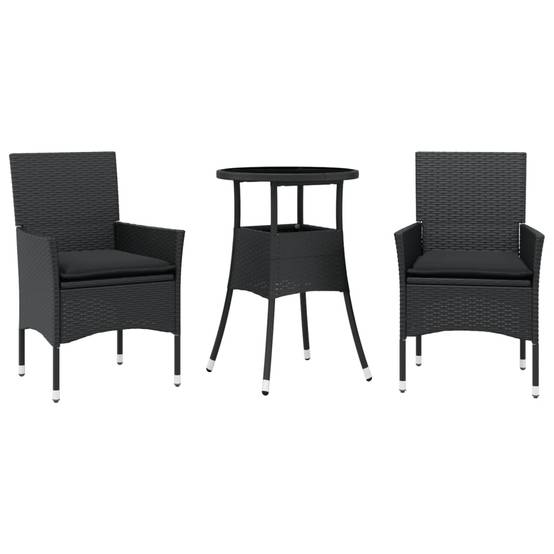 Ensemble de 3 pcs table de jardin et chaises avec coussins - mobilier de jardin noir rotin verre-JU2749 - Image 1