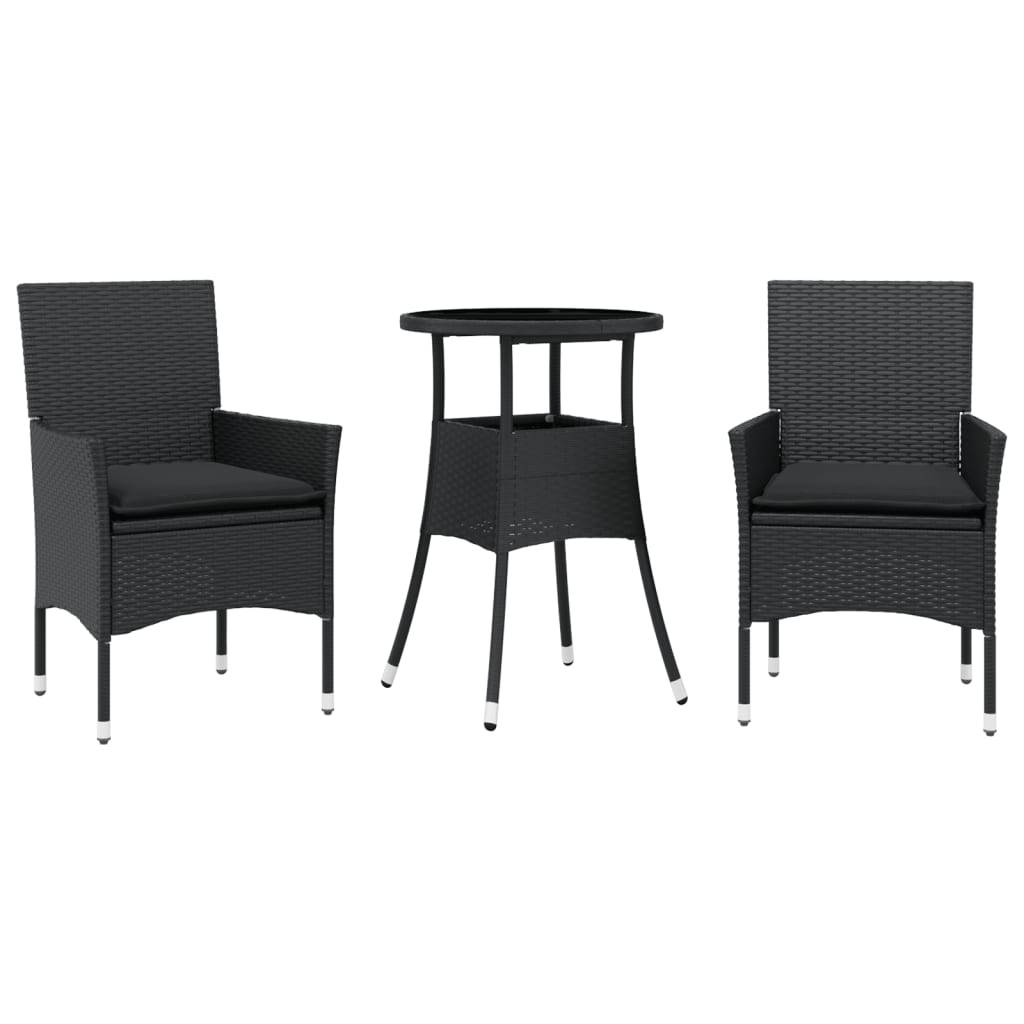 Ensemble de 3 pcs table de jardin et chaises avec coussins - mobilier de jardin noir rotin verre-JU2749 - Image 1