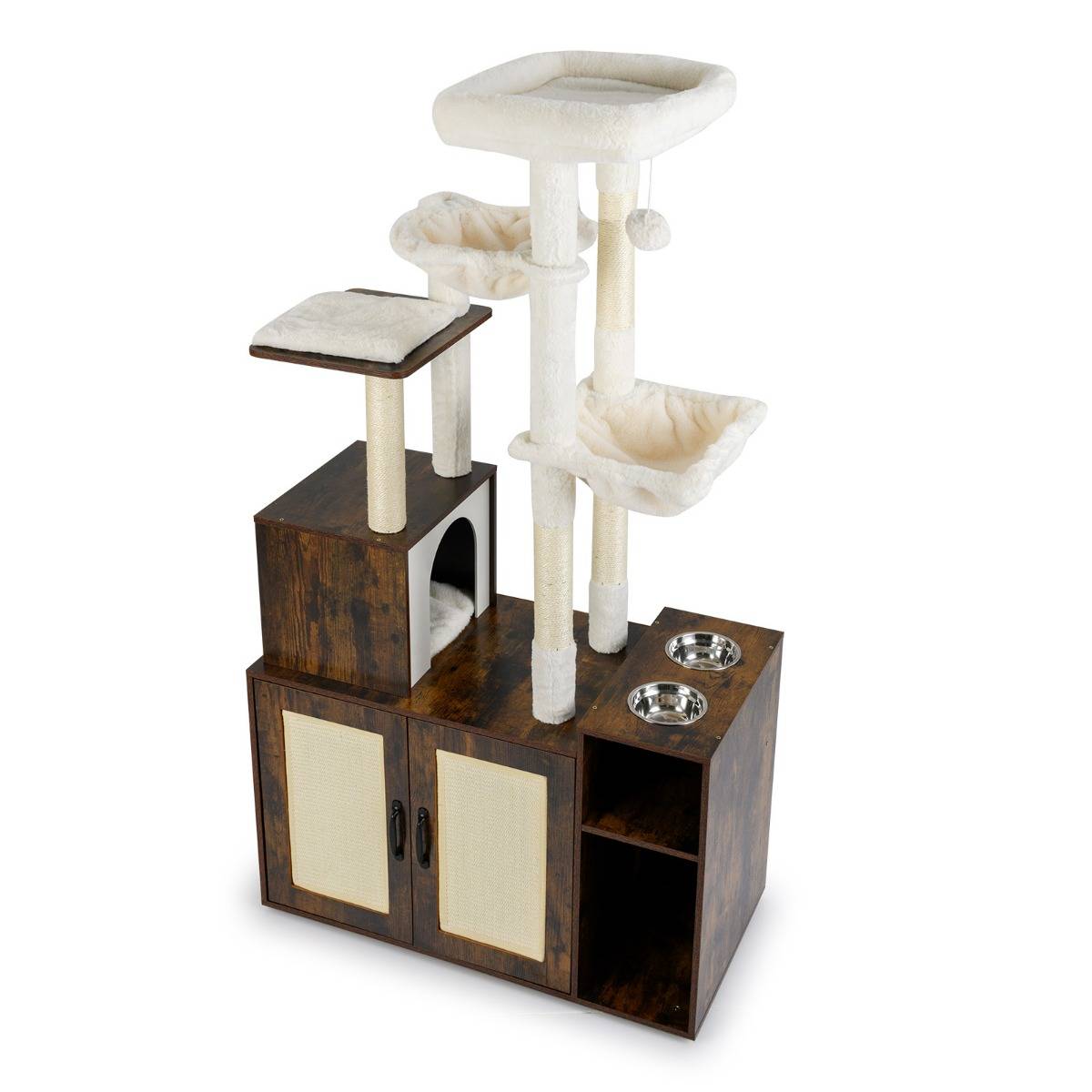Maison Chic - Arbre à Chat avec Bac à Litière Fermé Condo 2 Hamacs Poteaux et Tapis à Griffer en Sisal - Image 1