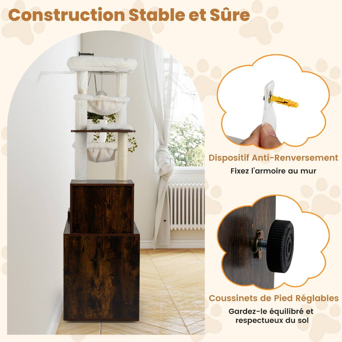 Maison Chic - Arbre à Chat avec Bac à Litière Fermé Condo 2 Hamacs Poteaux et Tapis à Griffer en Sisal - Image 2