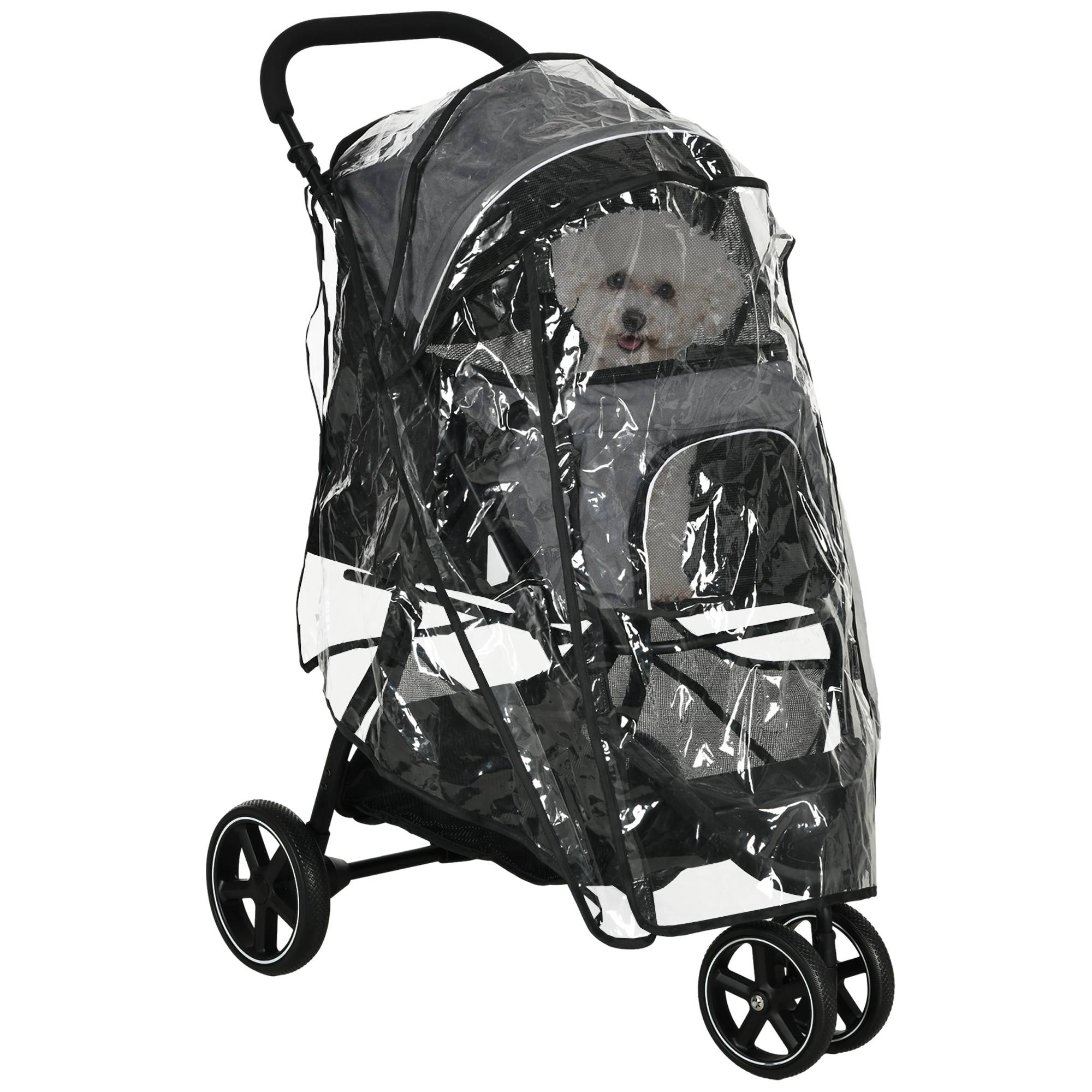 Poussette pour chien pliable, avec housse de pluie et 2 laisses de sécurité, 83 cm x 55 cm x 101 cm, gris et noir - Image 2