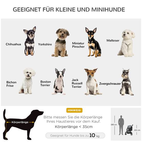 Poussette pour chien pliable, avec housse de pluie et 2 laisses de sécurité, 83 cm x 55 cm x 101 cm, gris et noir - Image 6