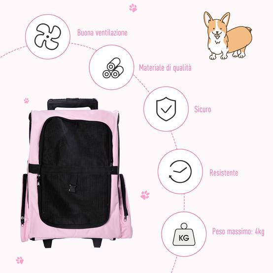 Sac à dos de transport trolley pour chien chat en métal Oxford aéré rose 55cm - ComfortXL Outdoor Living - Image 9