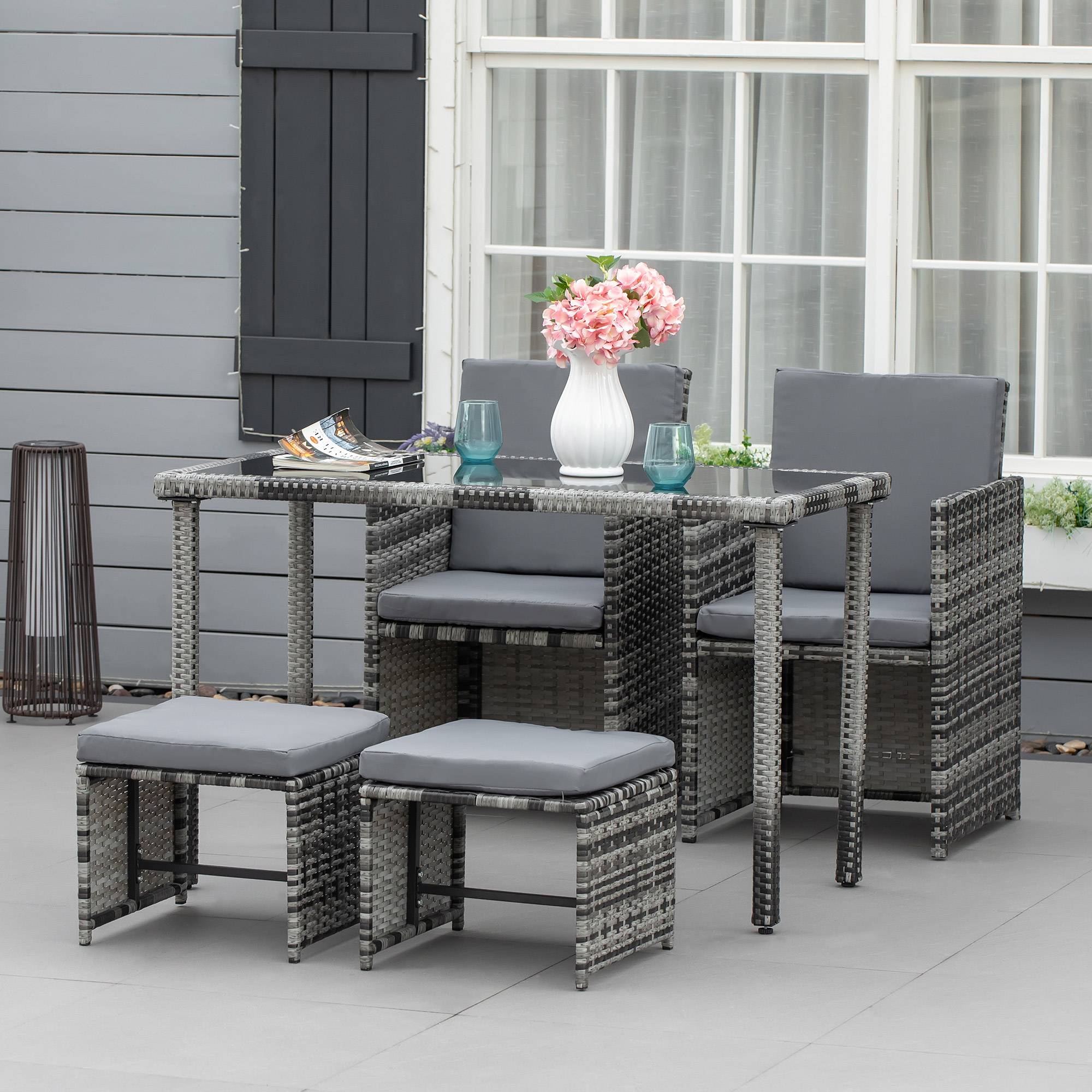Salon de jardin 4 places résine tressée terrasse 5 pièces avec coussins Gris - ComfortXL Outdoor Living - Image 1