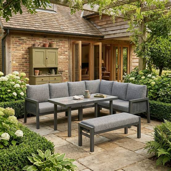 Salon de jardin 8 places acier galvanisé terrasse extérieur modulable gris - ComfortXL Outdoor Living - Image 1