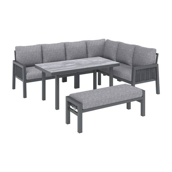 Salon de jardin 8 places acier galvanisé terrasse extérieur modulable gris - ComfortXL Outdoor Living - Image 2