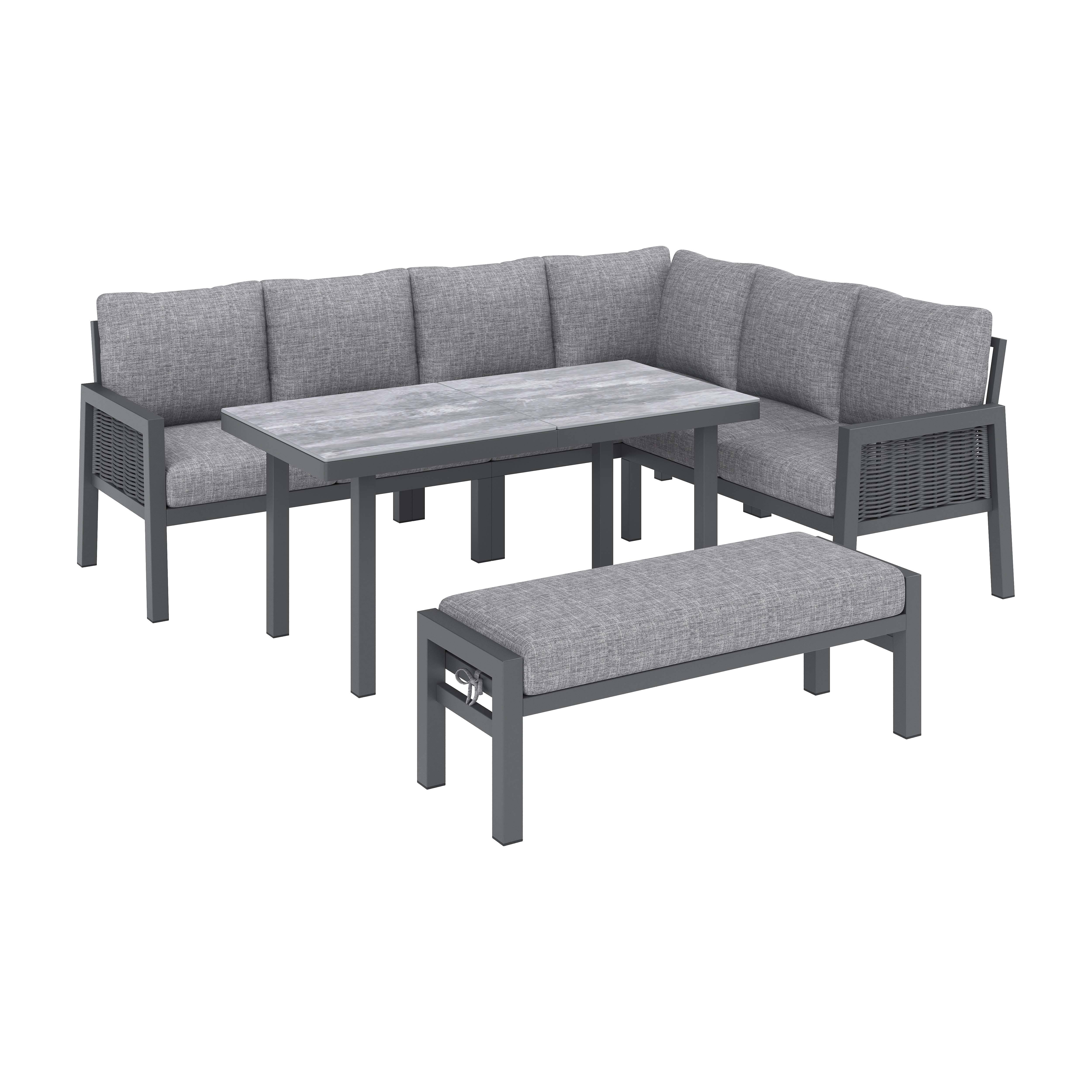 Salon de jardin 8 places acier galvanisé terrasse extérieur modulable gris - ComfortXL Outdoor Living - Image 2