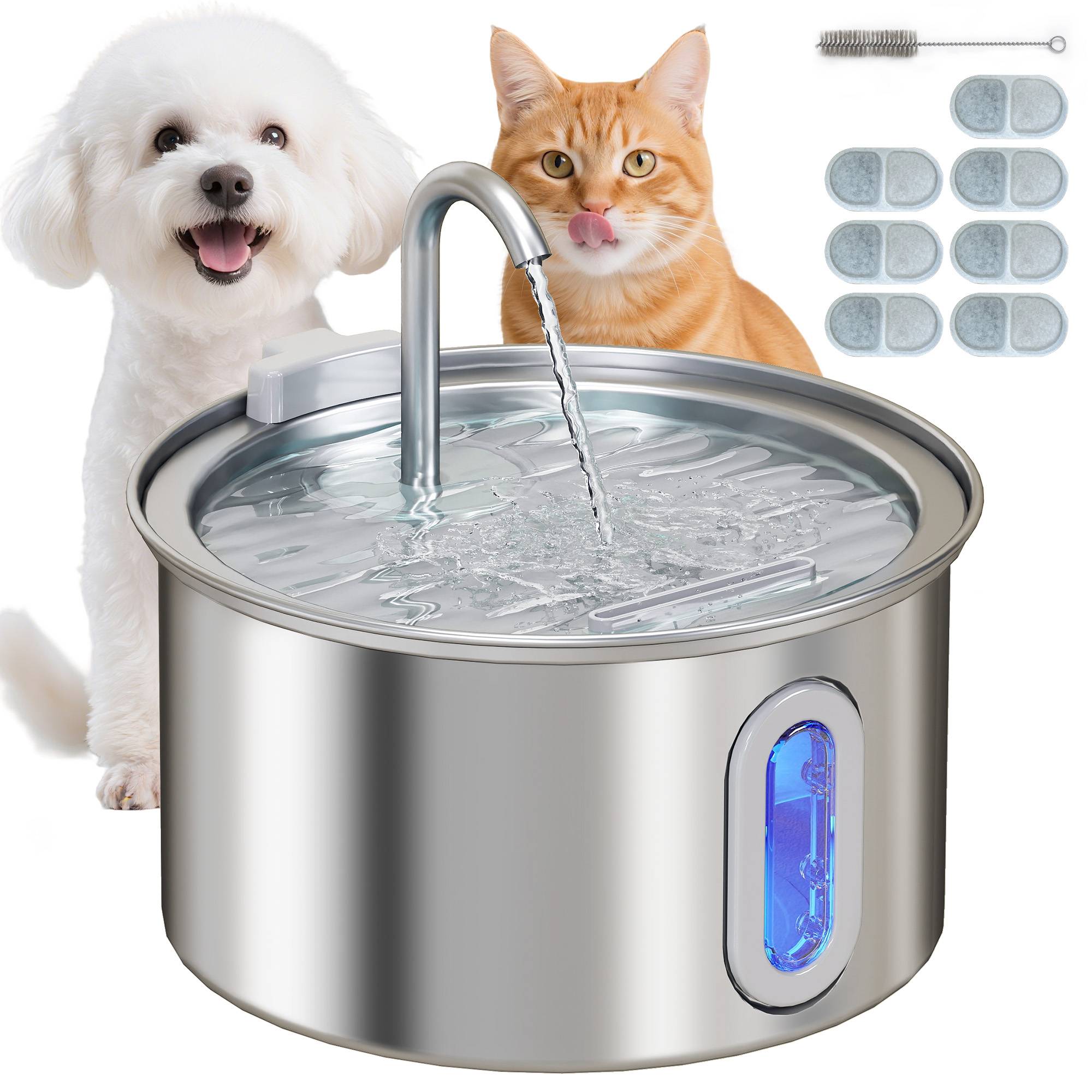 Fontaine à eau pour chats 2,5 L avec pompe silencieuse, LED, filtre à charbon actif, 19,4 x 19,4 x 18,7 cm