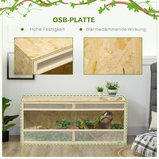 Terrarium pour reptiles/amphibiens, portes coulissantes en verre, grilles de ventilation, 120x50x50 cm - Image 7