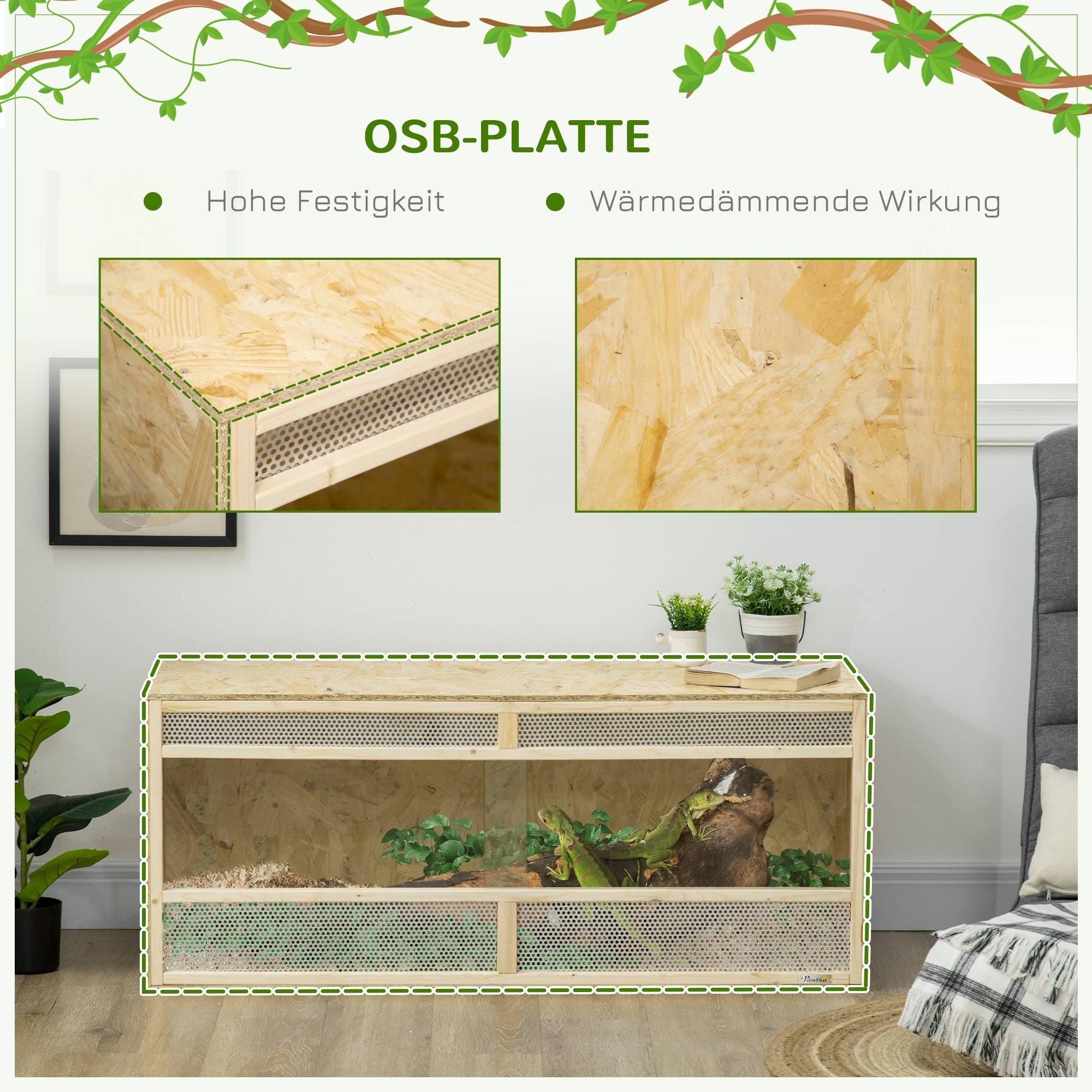 Terrarium pour reptiles/amphibiens, portes coulissantes en verre, grilles de ventilation, 120x50x50 cm - Image 7