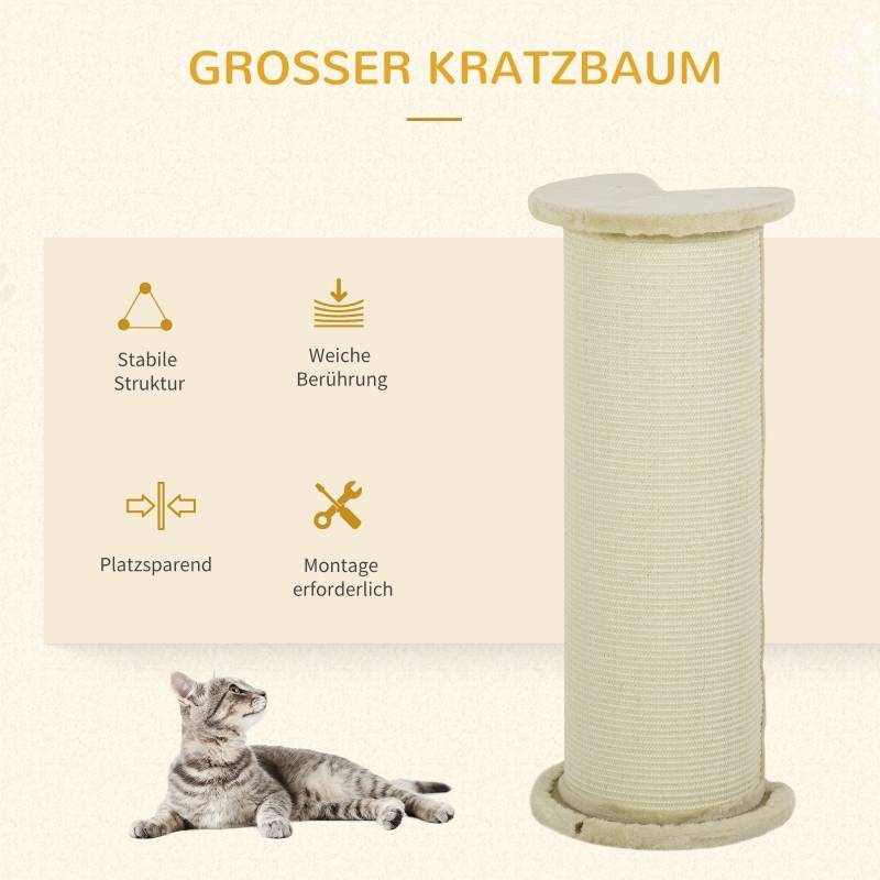 Poteau à griffer angle intérieur 35 x 35 x 85 cm bois sisal blanc crème - PANGIVO - Image 4