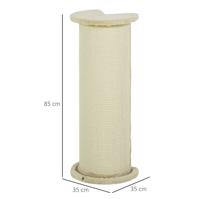 Poteau à griffer angle intérieur 35 x 35 x 85 cm bois sisal blanc crème - PANGIVO - Image 3