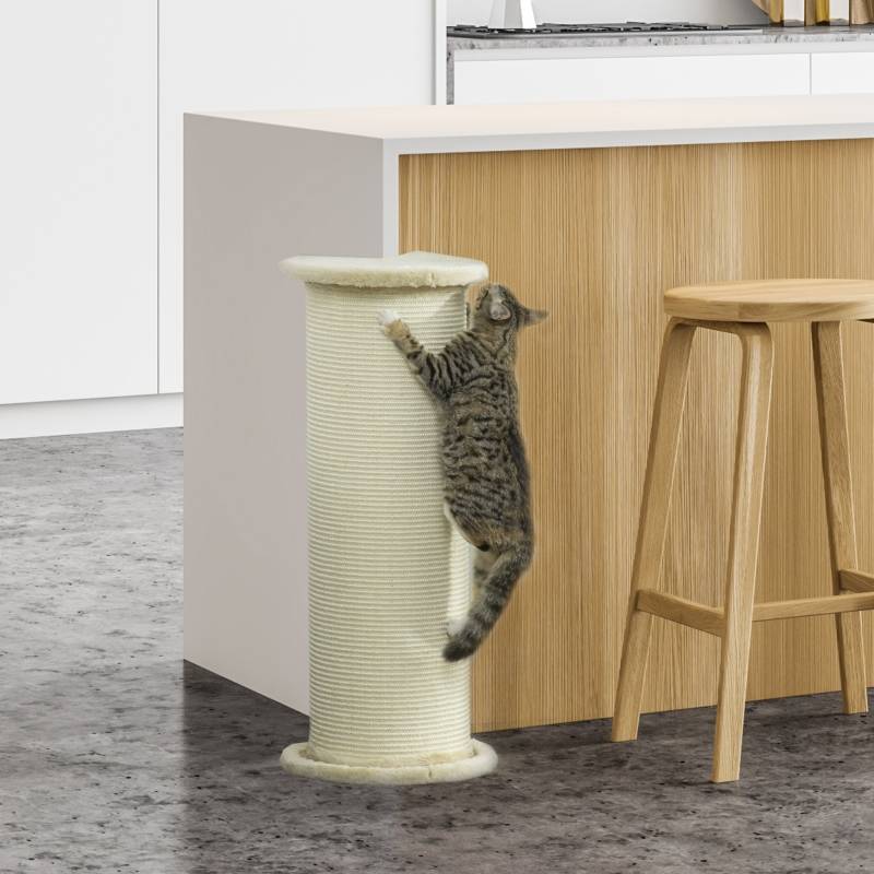 Poteau à griffer angle intérieur 35 x 35 x 85 cm bois sisal blanc crème - PANGIVO - Image 2