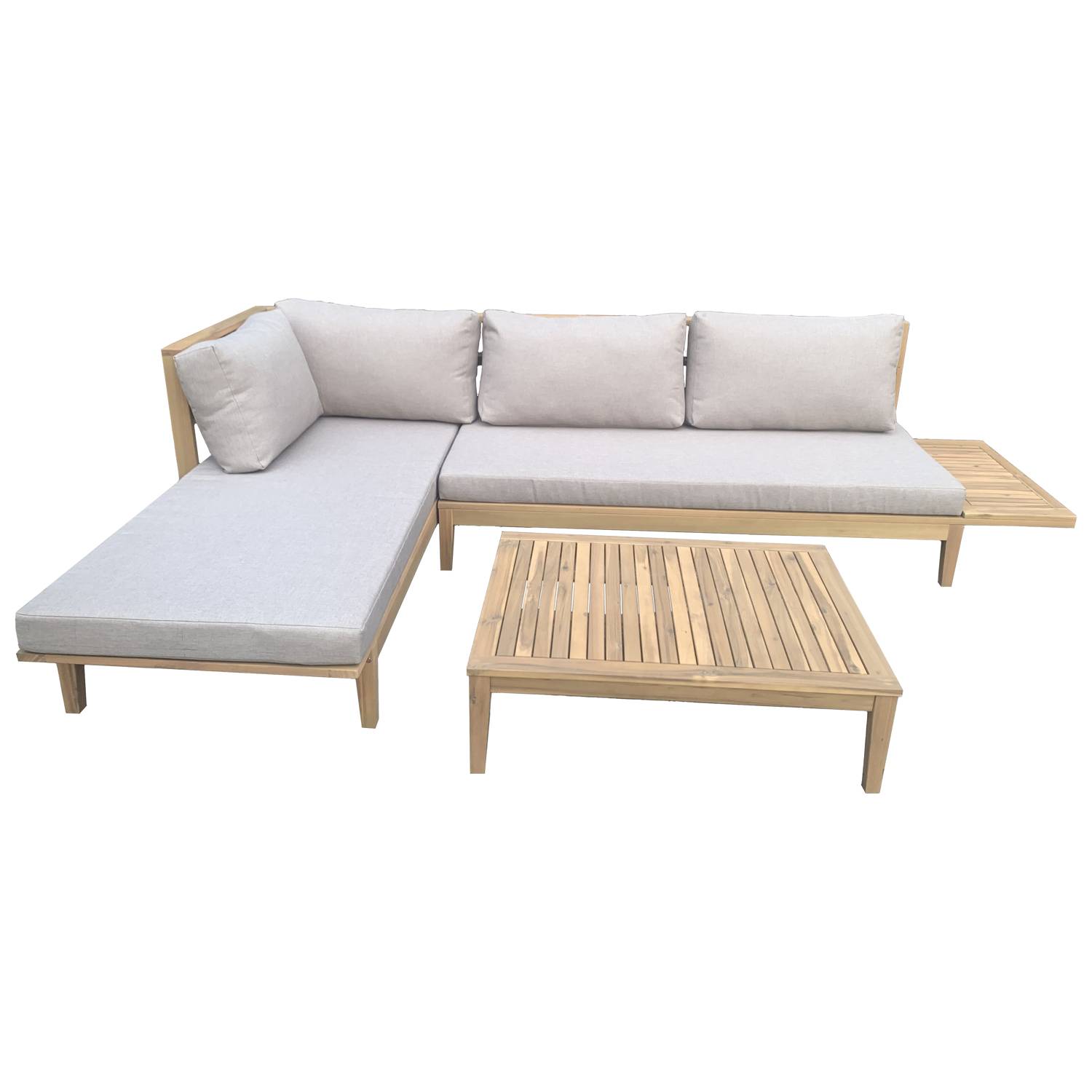 Salon de jardin en acacia 4 places PANGKOR - coussins sable - HAPPY GARDEN - Imagen 1
