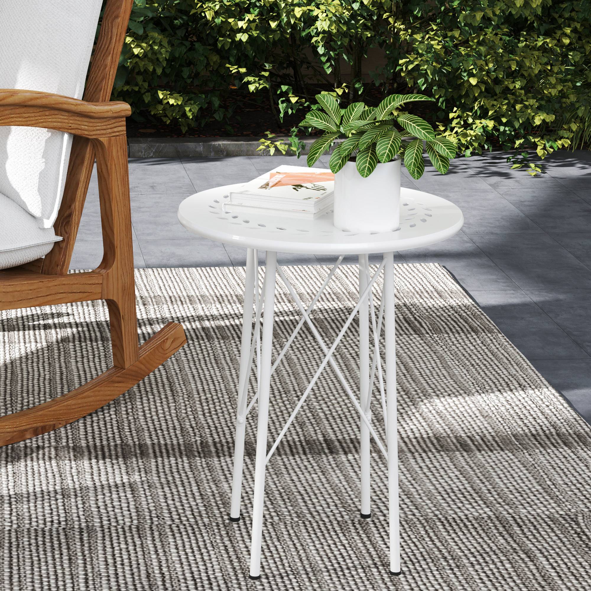 Table blanche acier floral pieds réglables structure X Ø40x50cm - Image 3