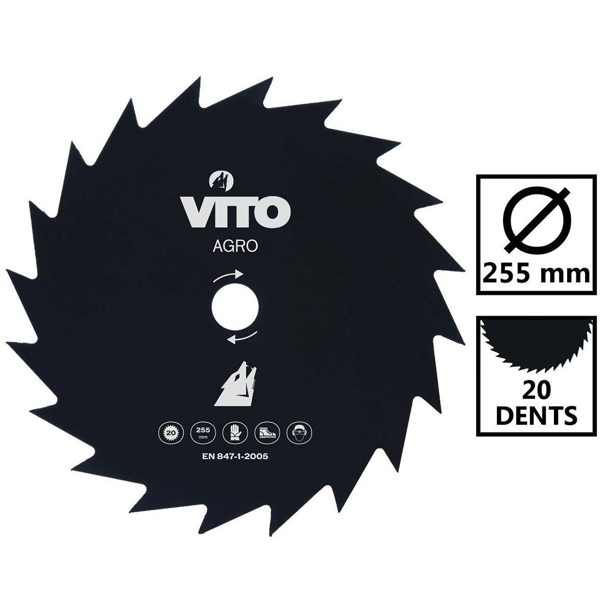 Lame de coupe pour débroussailleuse 20 dents Diam 255mm Alesage 25.4 VITO - Imagen 2