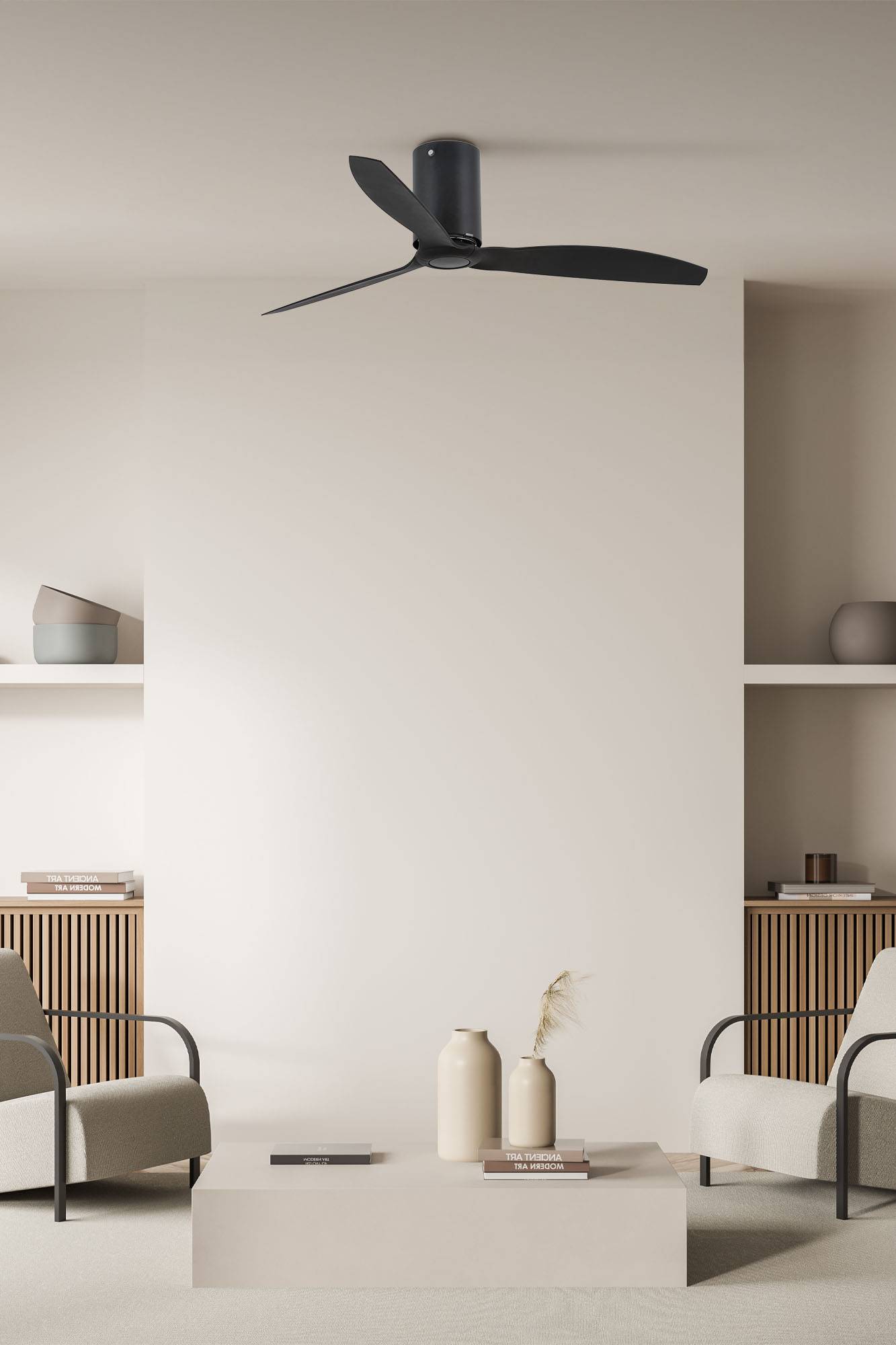 Ventilateur de plafond noir mat en metal avec telecommande 6 vitesses silencieux - Image 1