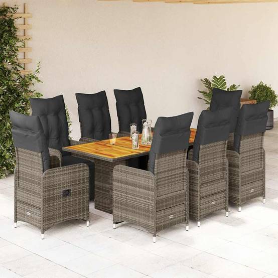 Salon de Jardin en Résine Tressée Grise pour 8 Personnes, Fauteuils Relax et Table en Bois d'Acacia – ComfortXL Outdoor Living - Image 1