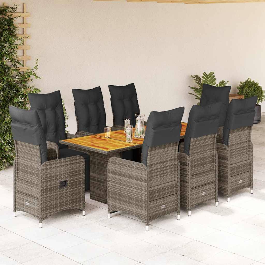 Salon de Jardin en Résine Tressée Grise pour 8 Personnes, Fauteuils Relax et Table en Bois d'Acacia – ComfortXL Outdoor Living - Image 1