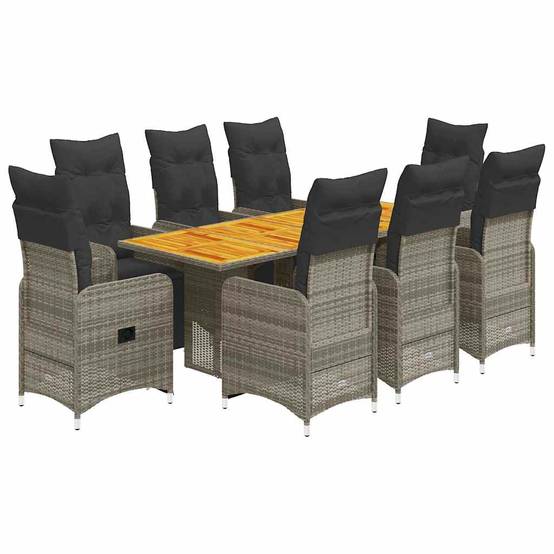 Salon de Jardin en Résine Tressée Grise pour 8 Personnes, Fauteuils Relax et Table en Bois d'Acacia – ComfortXL Outdoor Living - Image 2