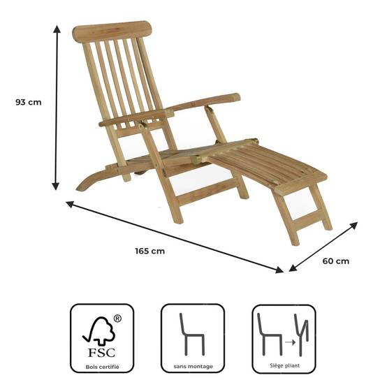 Chaise Longue en teck massif Bahia - TECK'Attitude - Imagen 9