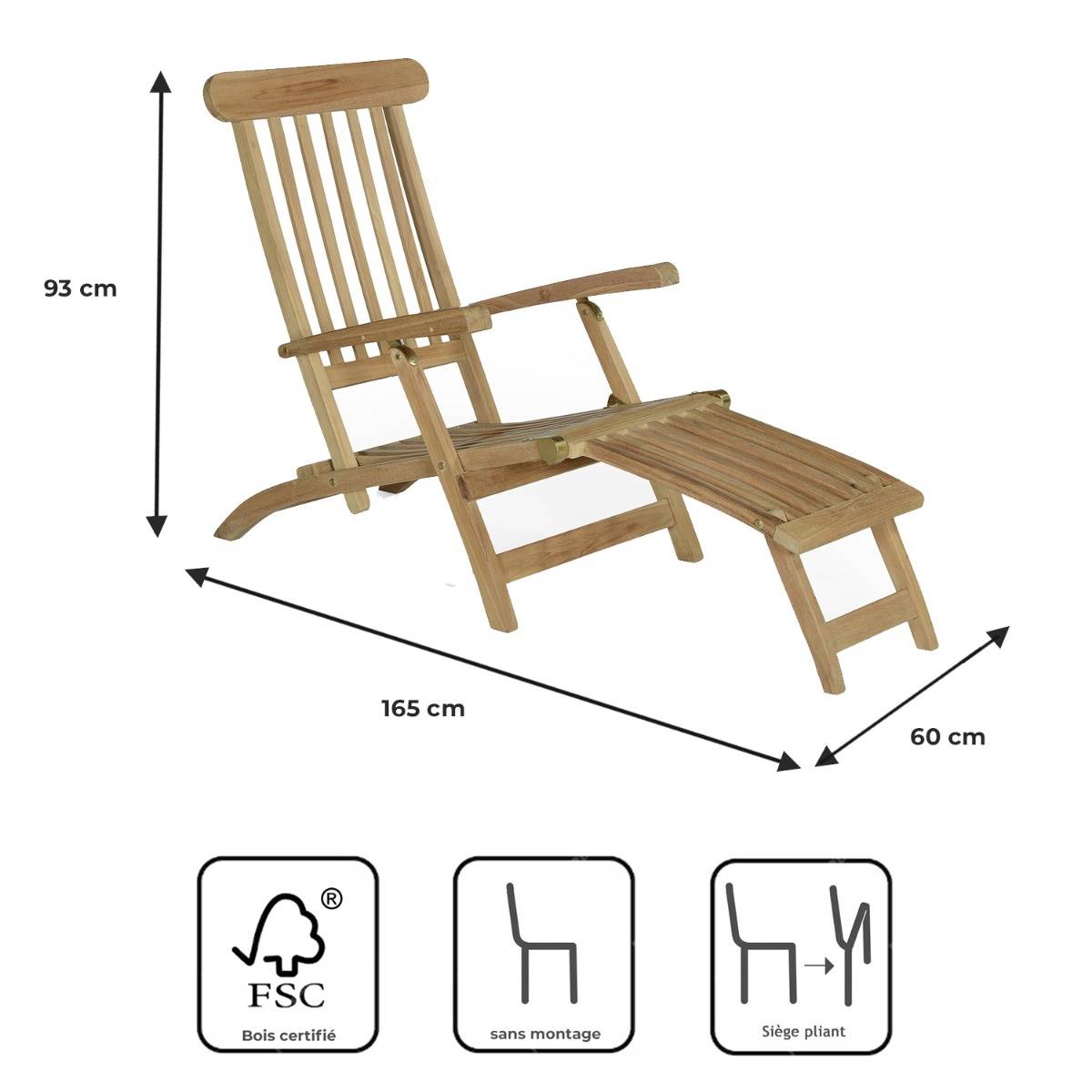 Chaise Longue en teck massif Bahia - TECK'Attitude - Imagen 9