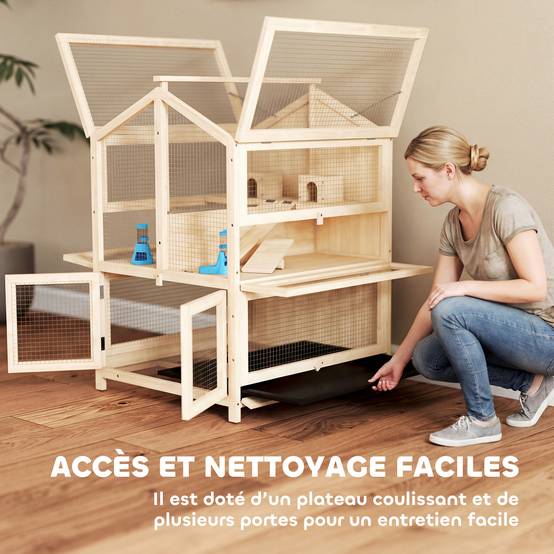 Cage bois hamster 3 étages bac amovible fenêtres transparentes accessoires 68x61x90cm naturel - ComfortXL Outdoor Living - Image 9