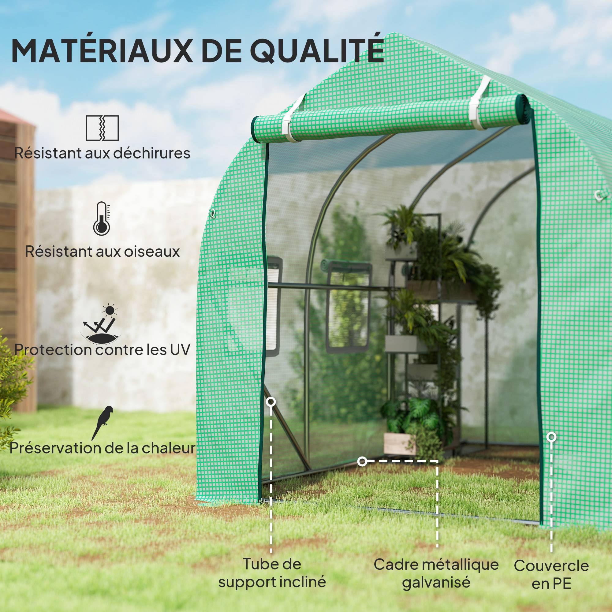 ComfortXL - Serre Tunnel de Jardin 6m² Fer Galvanisé 6 Fenêtres Vert 295x195x196cm - ComfortXL Outdoor Living - Image 6