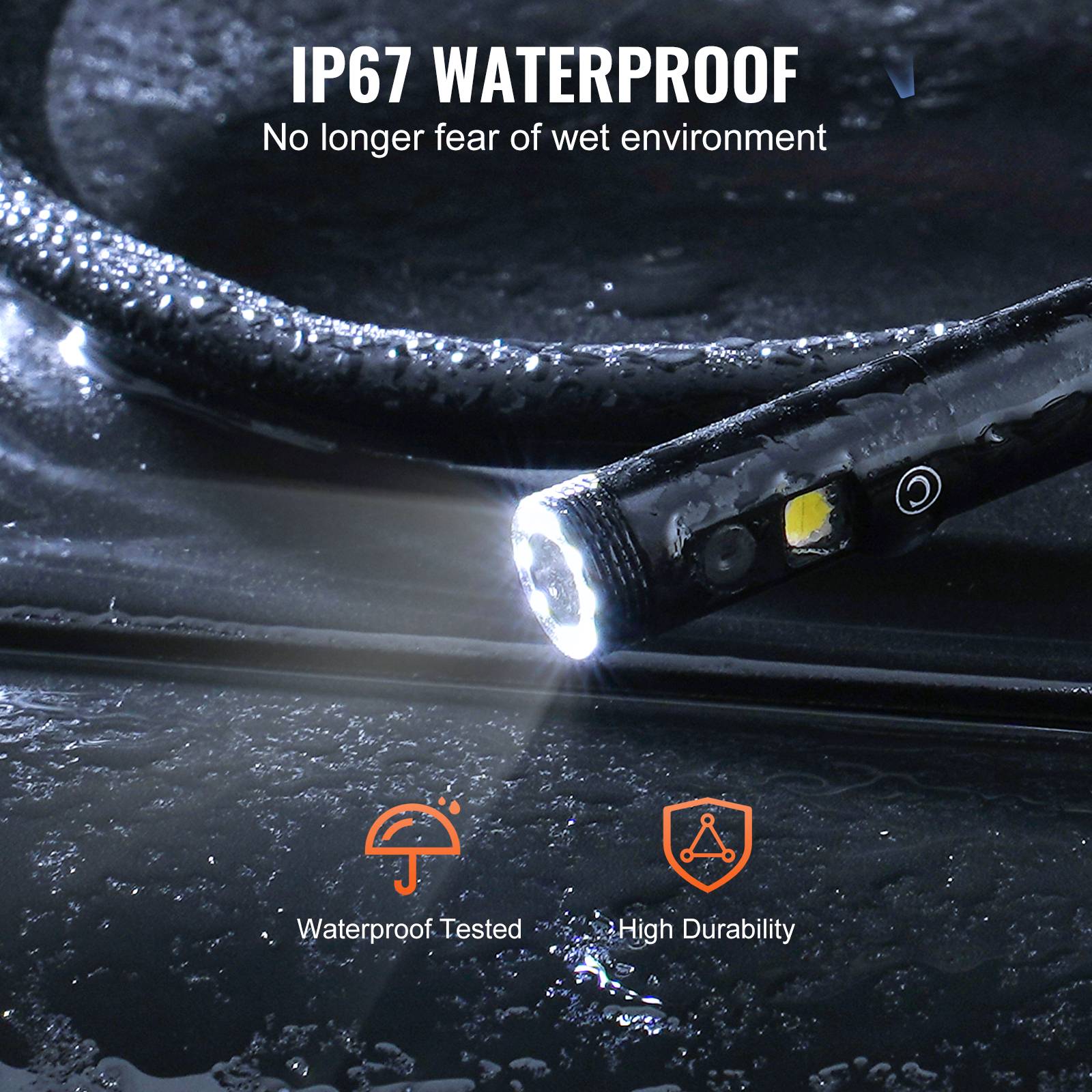 VEVOR Endoscope double objectif: 8+1 LED, ecran IPS 4.3, cable 15m semi-rigide, zoom 4X, 1080P, IP67, pour auto et plomberie. - Image 6