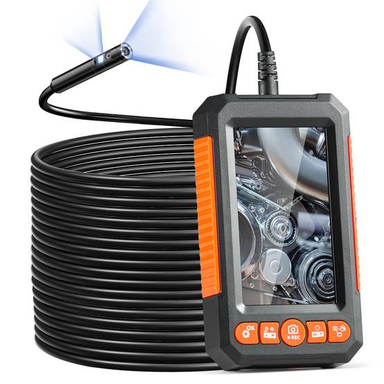 VEVOR Endoscope double objectif: 8+1 LED, ecran IPS 4.3, cable 15m semi-rigide, zoom 4X, 1080P, IP67, pour auto et plomberie. - Image 1