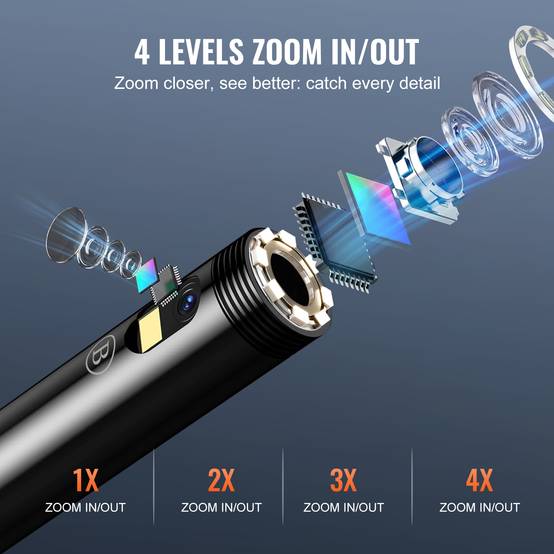 VEVOR Endoscope double objectif: 8+1 LED, ecran IPS 4.3, cable 15m semi-rigide, zoom 4X, 1080P, IP67, pour auto et plomberie. - Image 4
