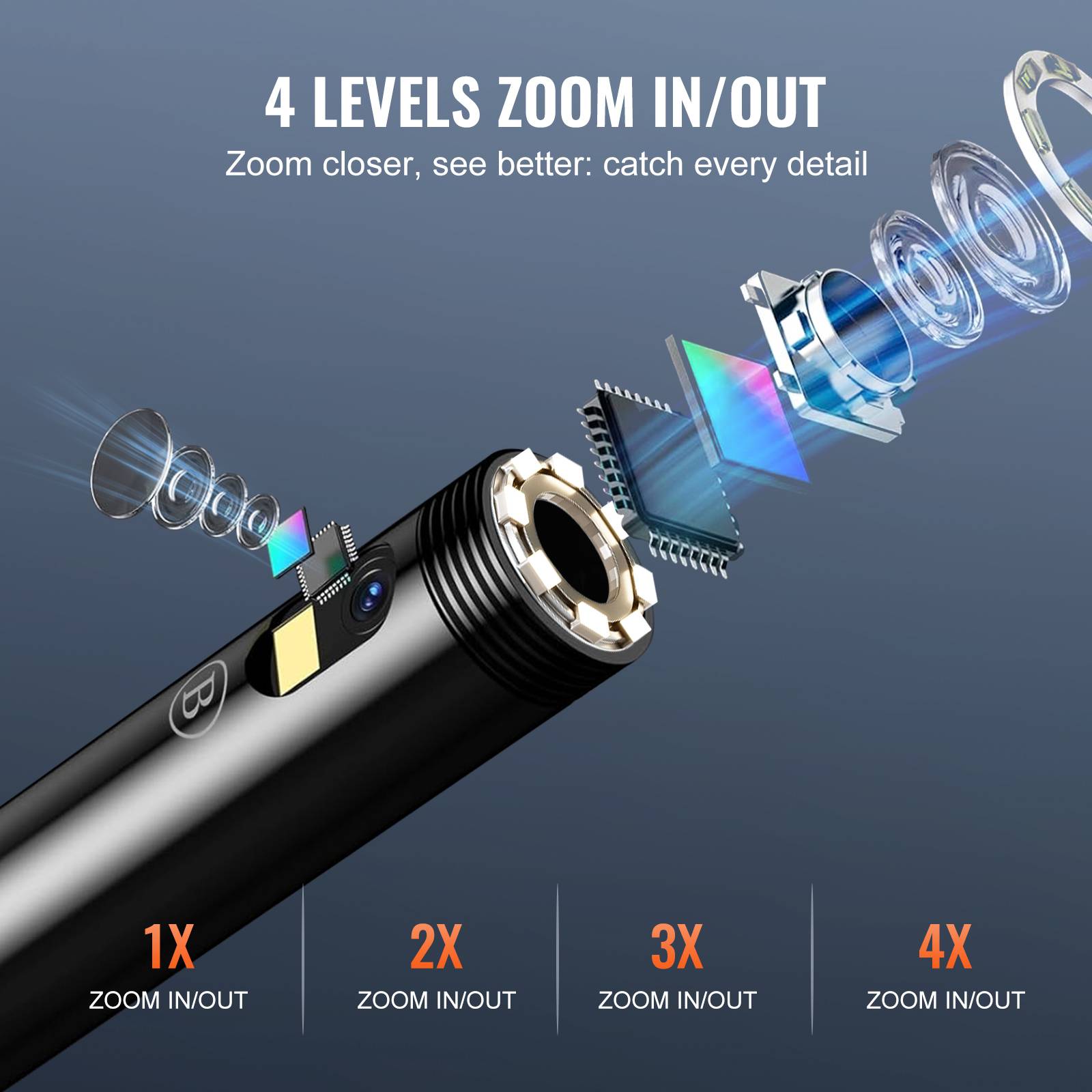VEVOR Endoscope double objectif: 8+1 LED, ecran IPS 4.3, cable 15m semi-rigide, zoom 4X, 1080P, IP67, pour auto et plomberie. - Image 4